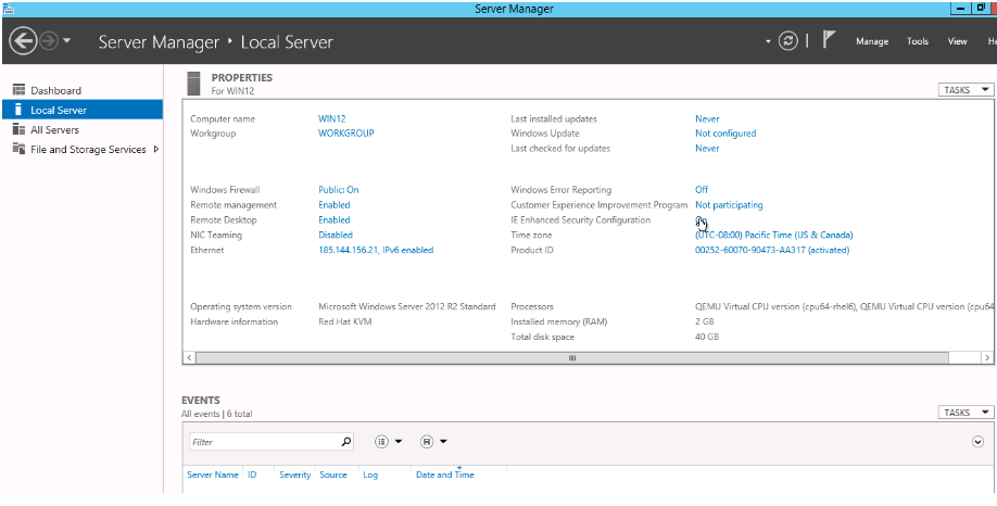 Configuring Local Server in Windows Server Manager