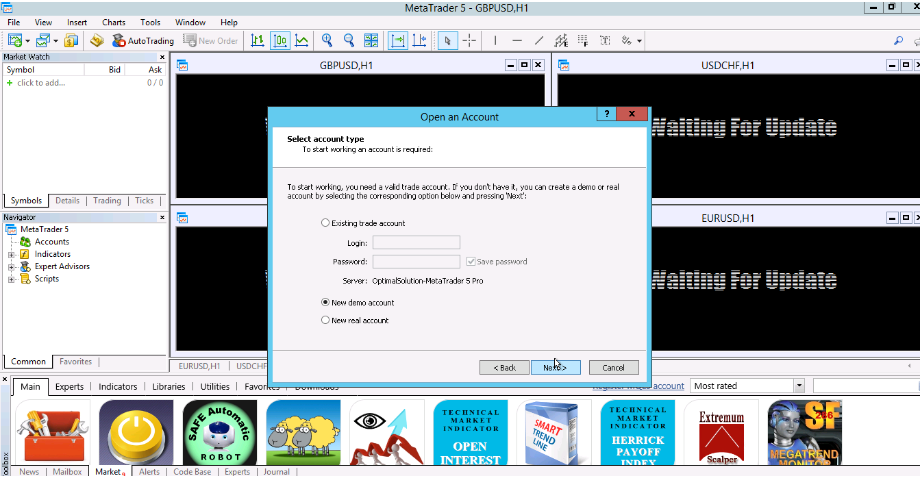 Choose a Trading Server in MetaTrader installation to proceed with the setup