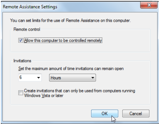 Tick 'Allow this computer to be controlled remotely'