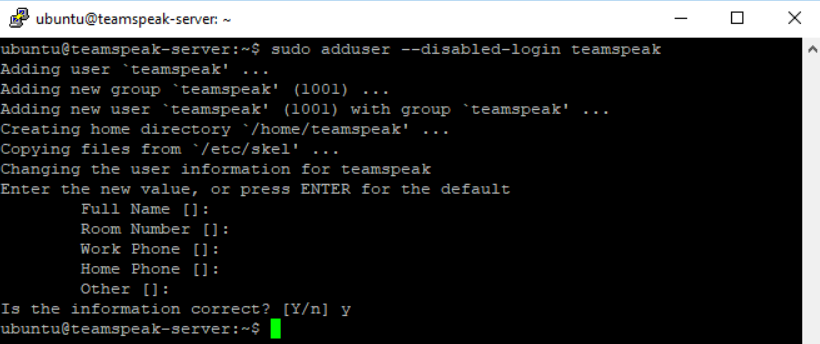 Add 'teamspeak' as a disabled-login user for enhanced security.