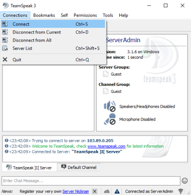 Connect to TeamSpeak Server