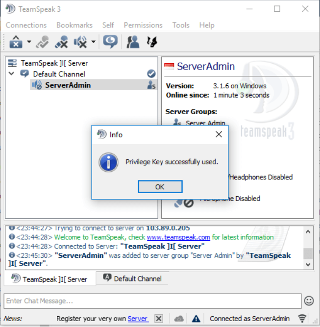 Confirming Successful Copy of Privilege Key