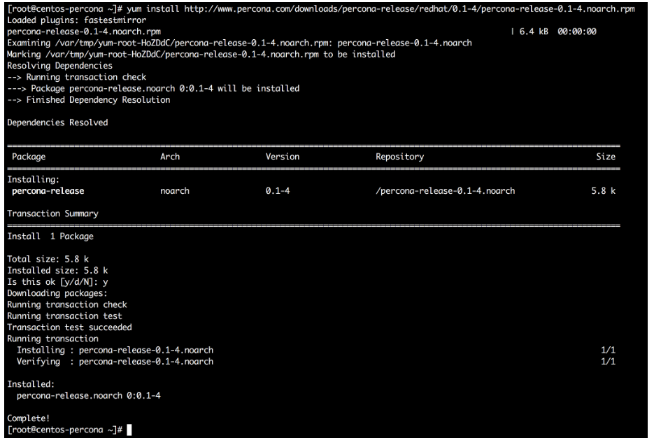 Download and install the Percona repository package with the command