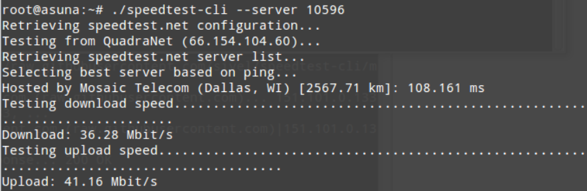 Speed test in the VPS terminal