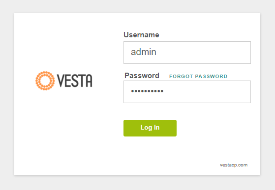 Access your Vesta CP admin panel by logging in.